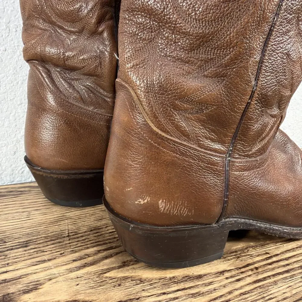 Vintage Dan Post 111R Brown Leather Western Boots Mens Size 10 D Pull on Cowboy